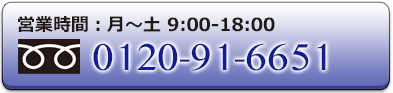 営業時間：月〜土 9:00-18:00 フリーダイヤル0120-91-6651までご連絡ください